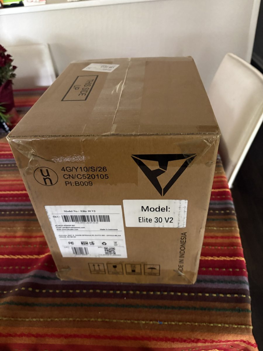 Sealed Bluetti shipping box with Elite 30 V2 model label
