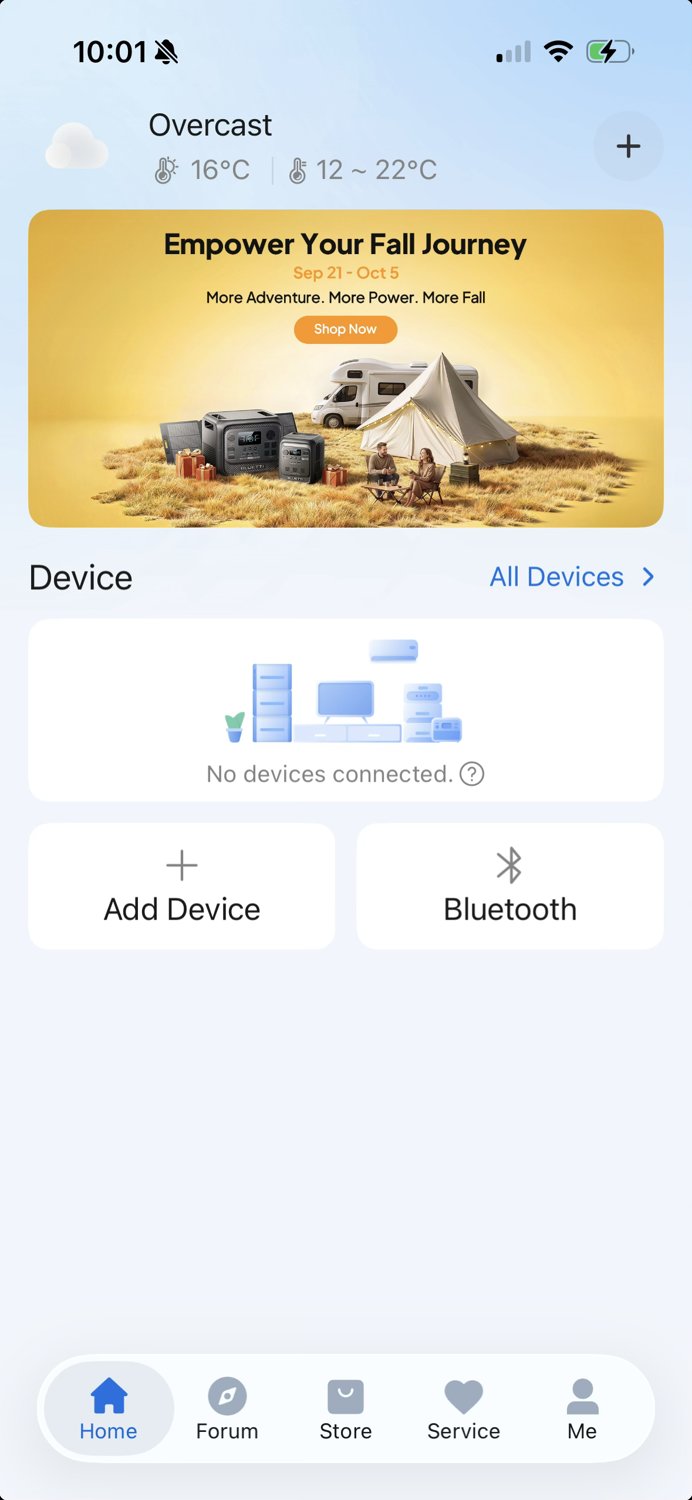 BLUETTI app home screen with a promotional banner
