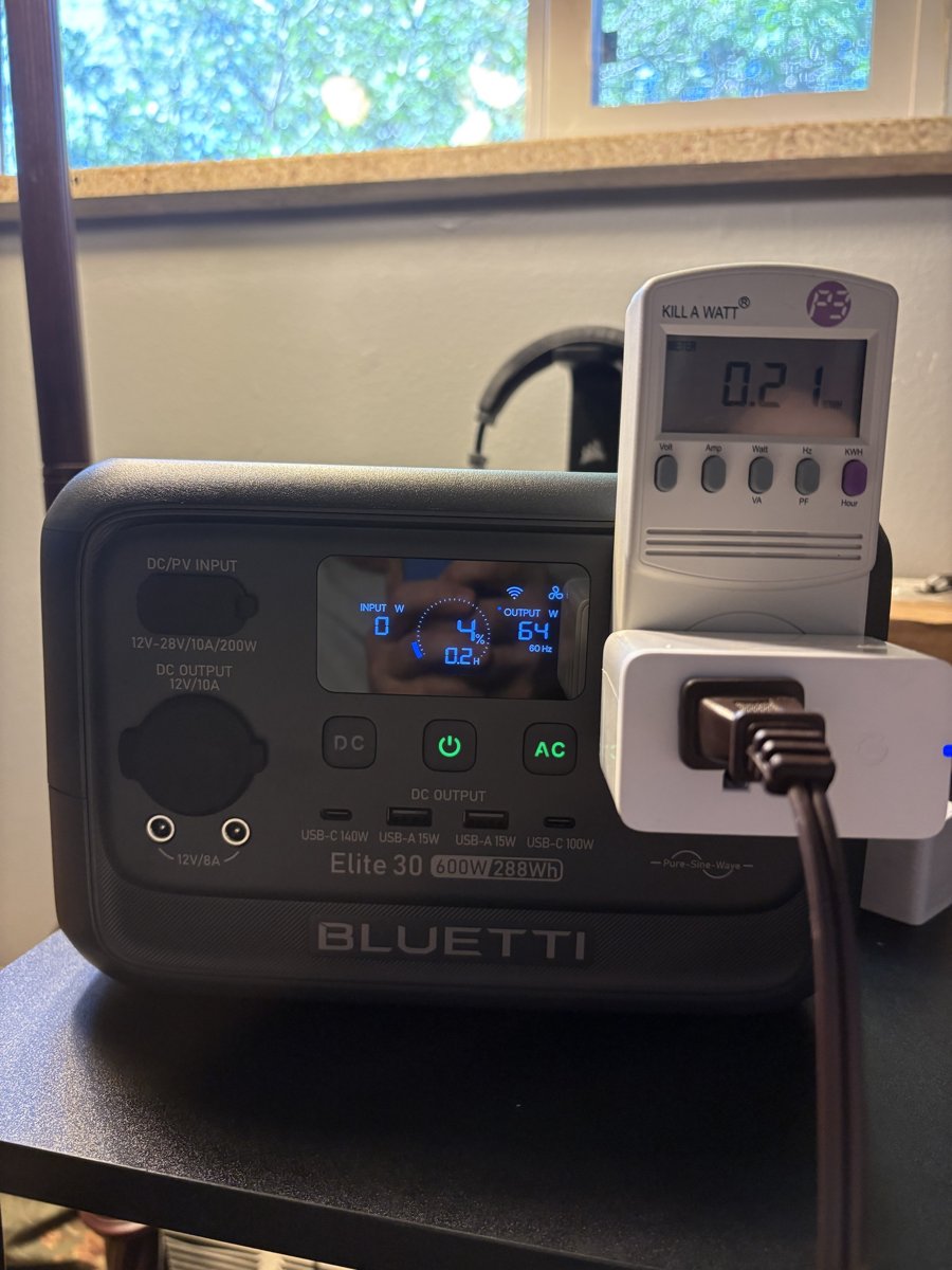 Bluetti at 4 percent, Kill-A-Watt 0.21 kWh