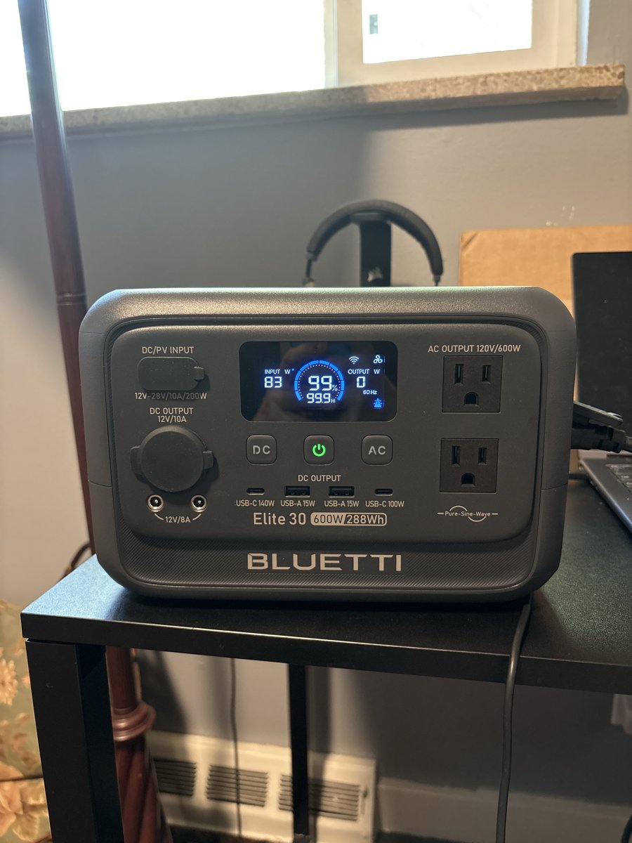 Bluetti at 99 percent with input tapering to 83 watts
